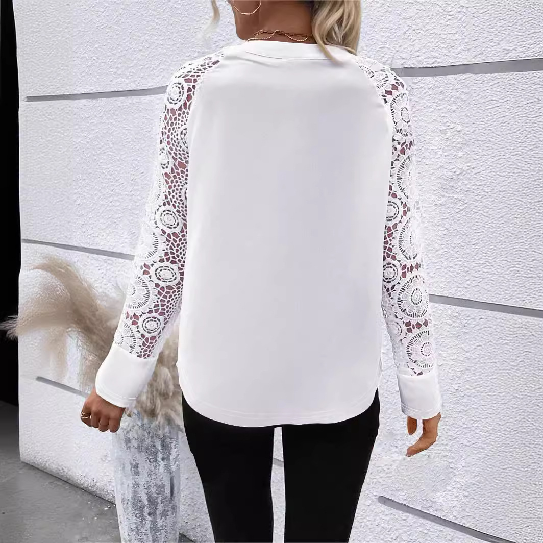 Women's Casual Lace Stitching Solid Color Top