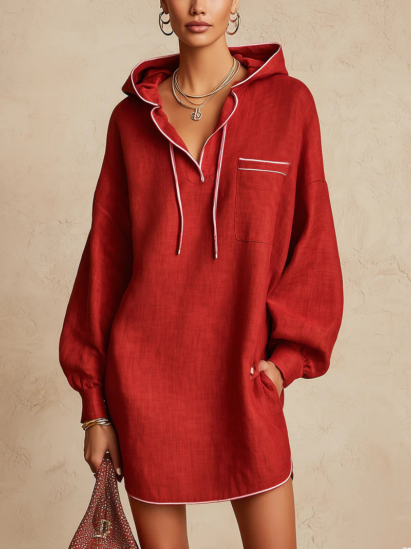 Womens Drawstring Midi Dress | Long-Sleeve Hooded