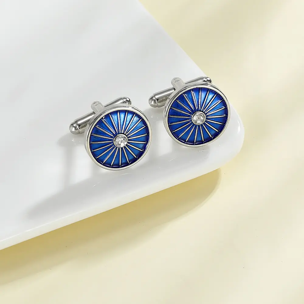 Round Line Blue Dripping Cufflinks Men's French