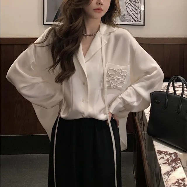 Fashion Personality Women's Embroidered Shirt Cardigan White - Shop at LoveMi