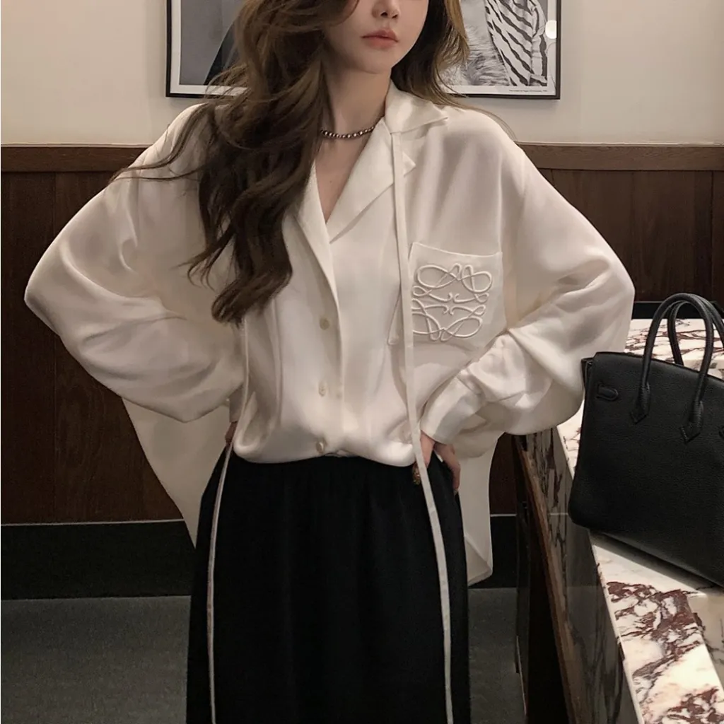 Fashion Personality Women's Embroidered Shirt Cardigan - White