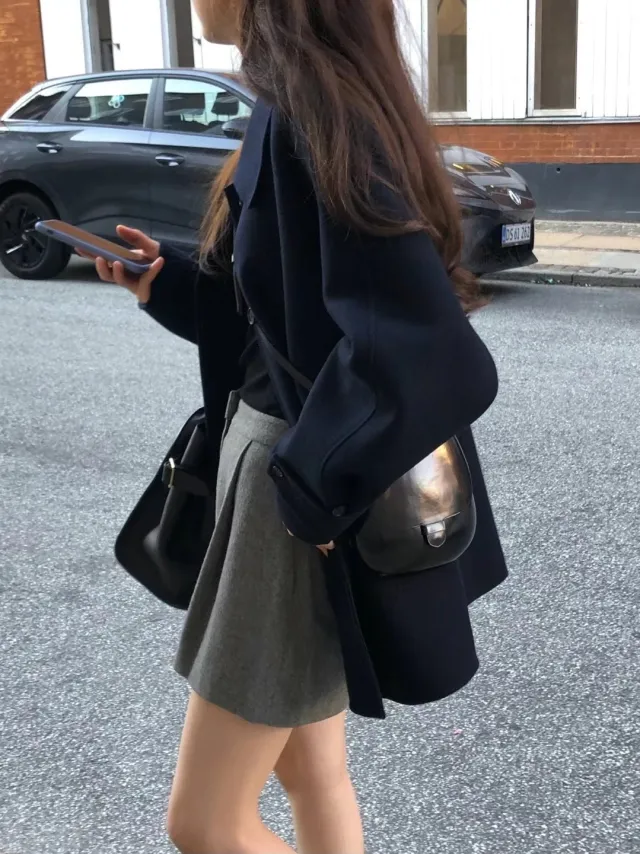 Lapel Single Breasted Mid length Woolen Coat Blue - Shop at LoveMi