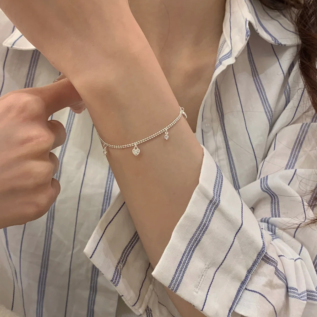 S925 Sterling Silver Tassel Heart Zircon Bracelet