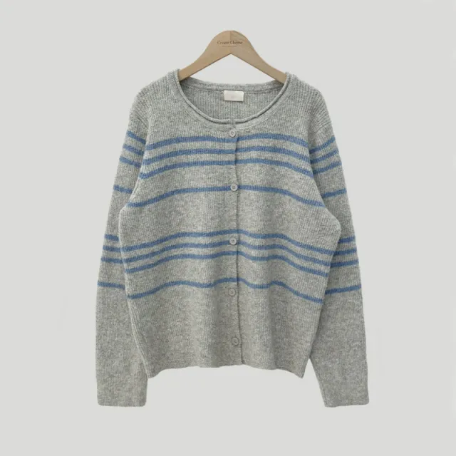 Retro Contrast Color Striped Sweater Coat Knitted Cardigan Light Gray - Shop at LoveMi