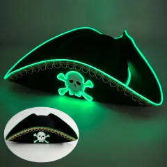 LED Luminous Trend COS Western Cowboy Hat - Tricorne Dark Green Light - View 1