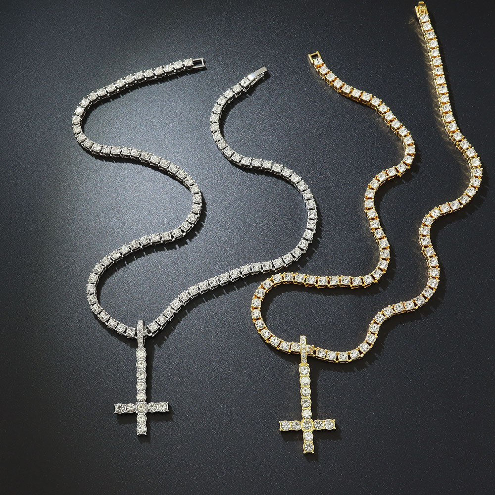 Fully Diamond Encrusted Inverted Cross Pendant