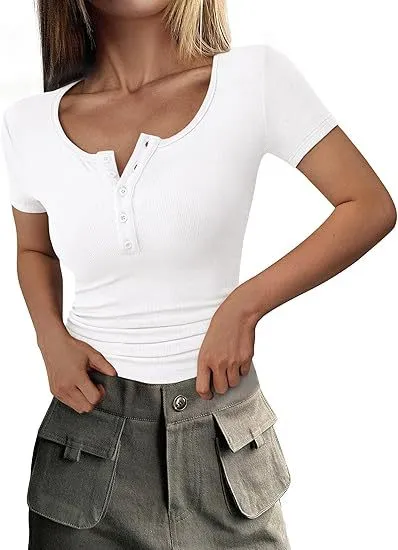 Ribbed Henley button Casual Shirt In A Slim Fit White - Shop at LoveMi