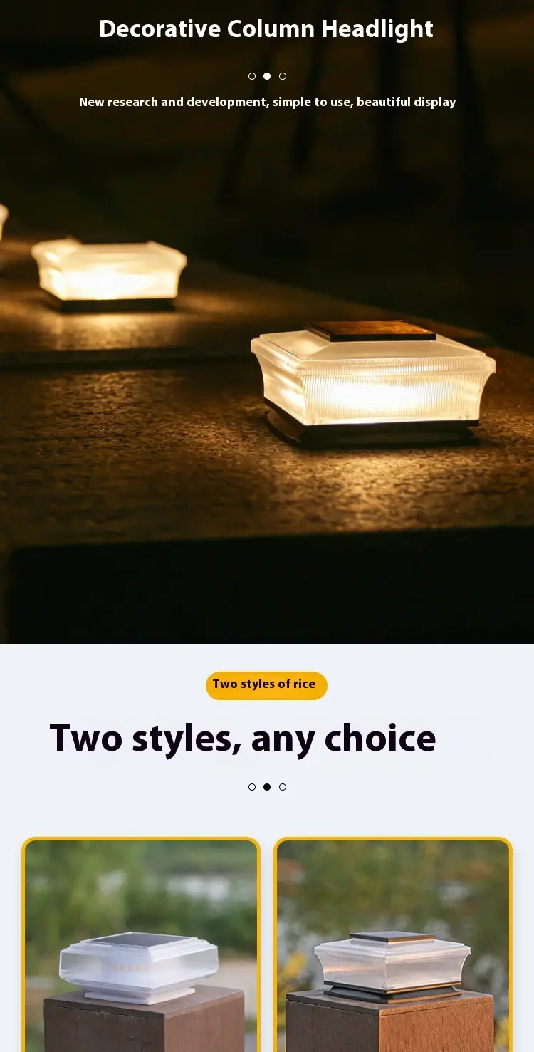 Solar Powered Square Column Headlights For Outdoor Courtyards