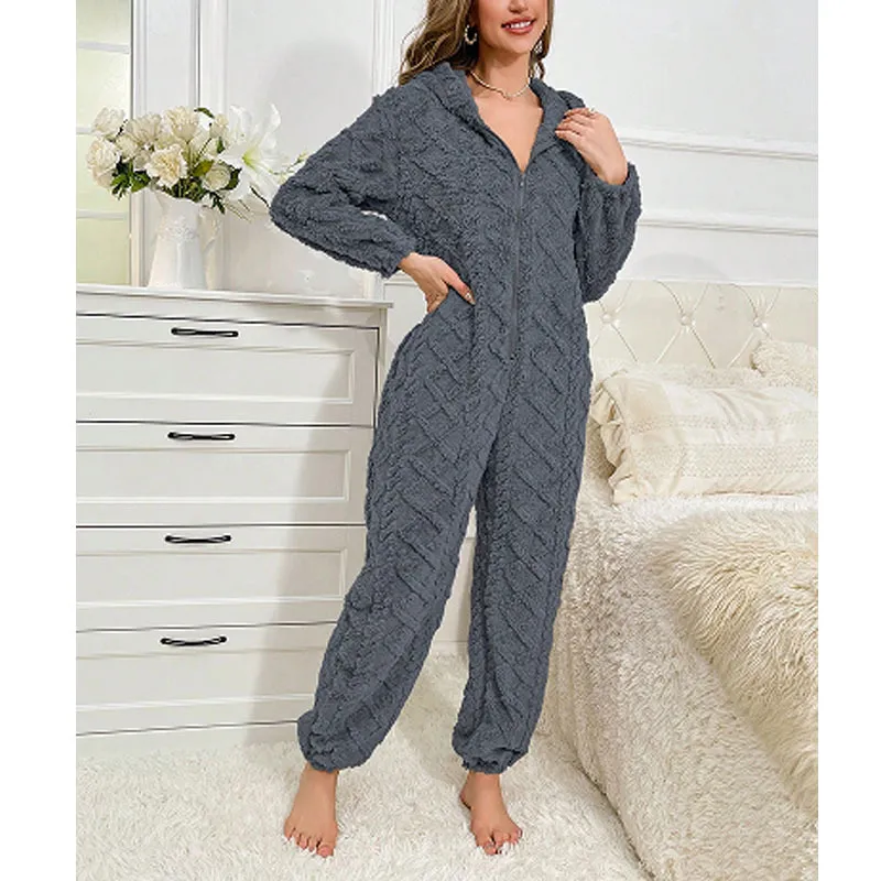 Casual Home Warm Coral Fleece One-piece Pajamas - Coral