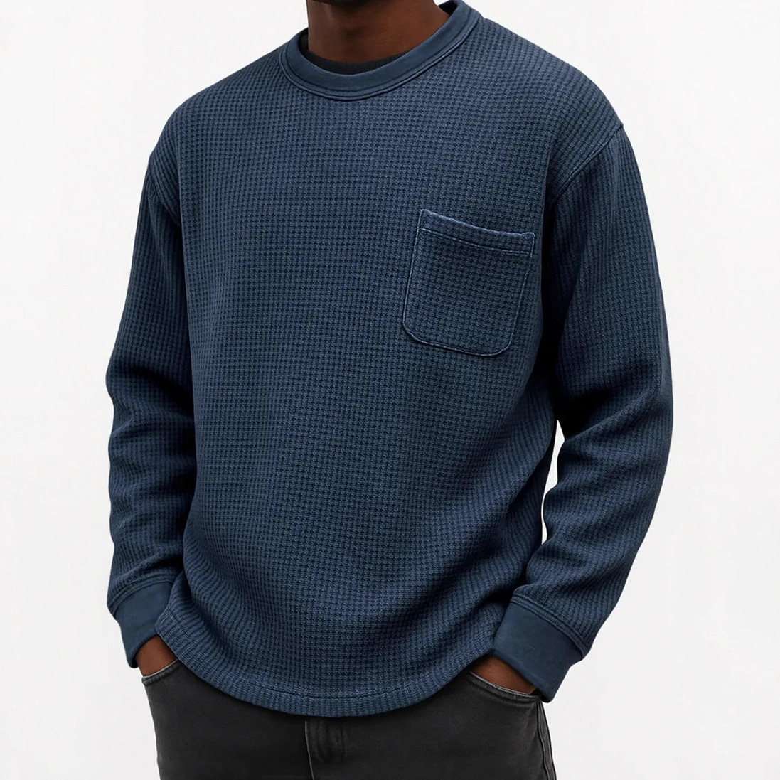 Men's Plus-Size Casual Crew-Neck Long-Sleeve Sweatshirt Top