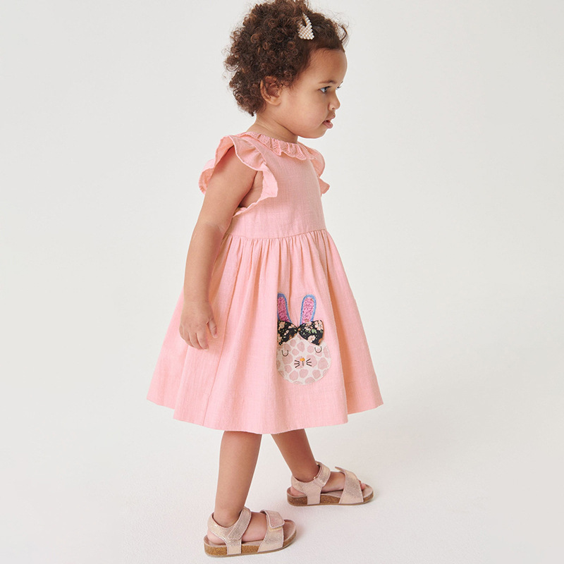 Girls Cute Lace Crew Neck Cotton Dress