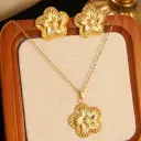 Stainless Steel Heart Bow Flower Necklace And Earrings Set view 4