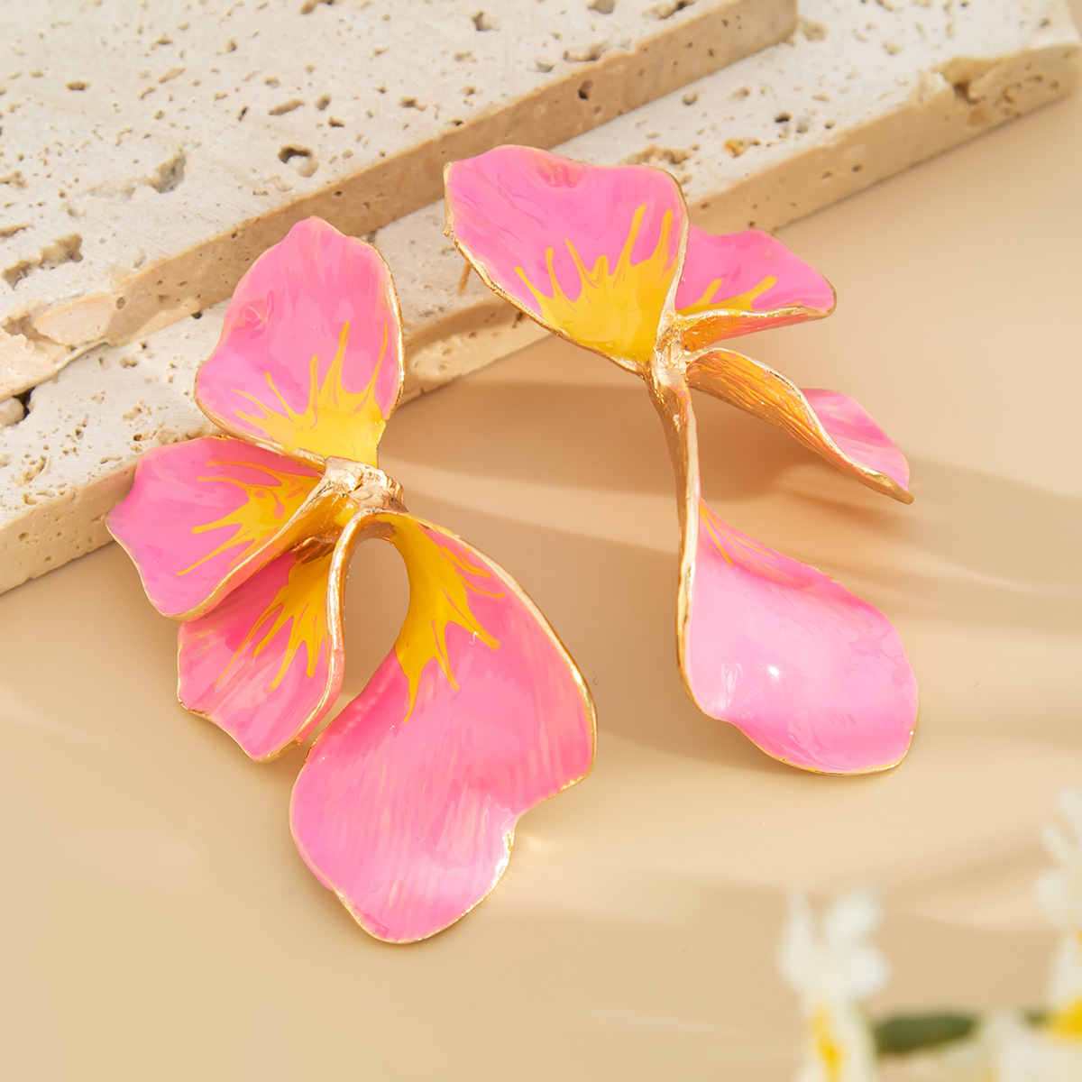 Irregular Petal Stud Earrings For Women Pastoral Colorful Flower Design