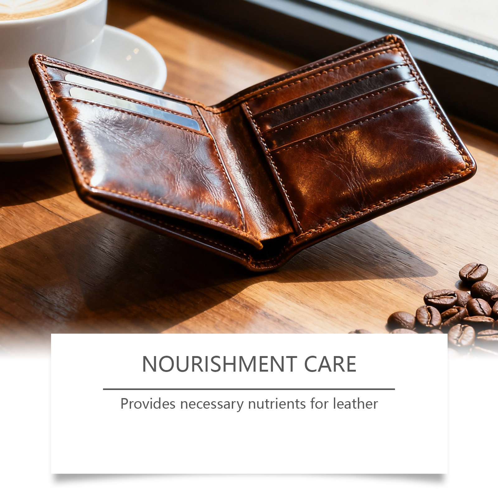 Detail view of leather care formula with moisturizing ingredients