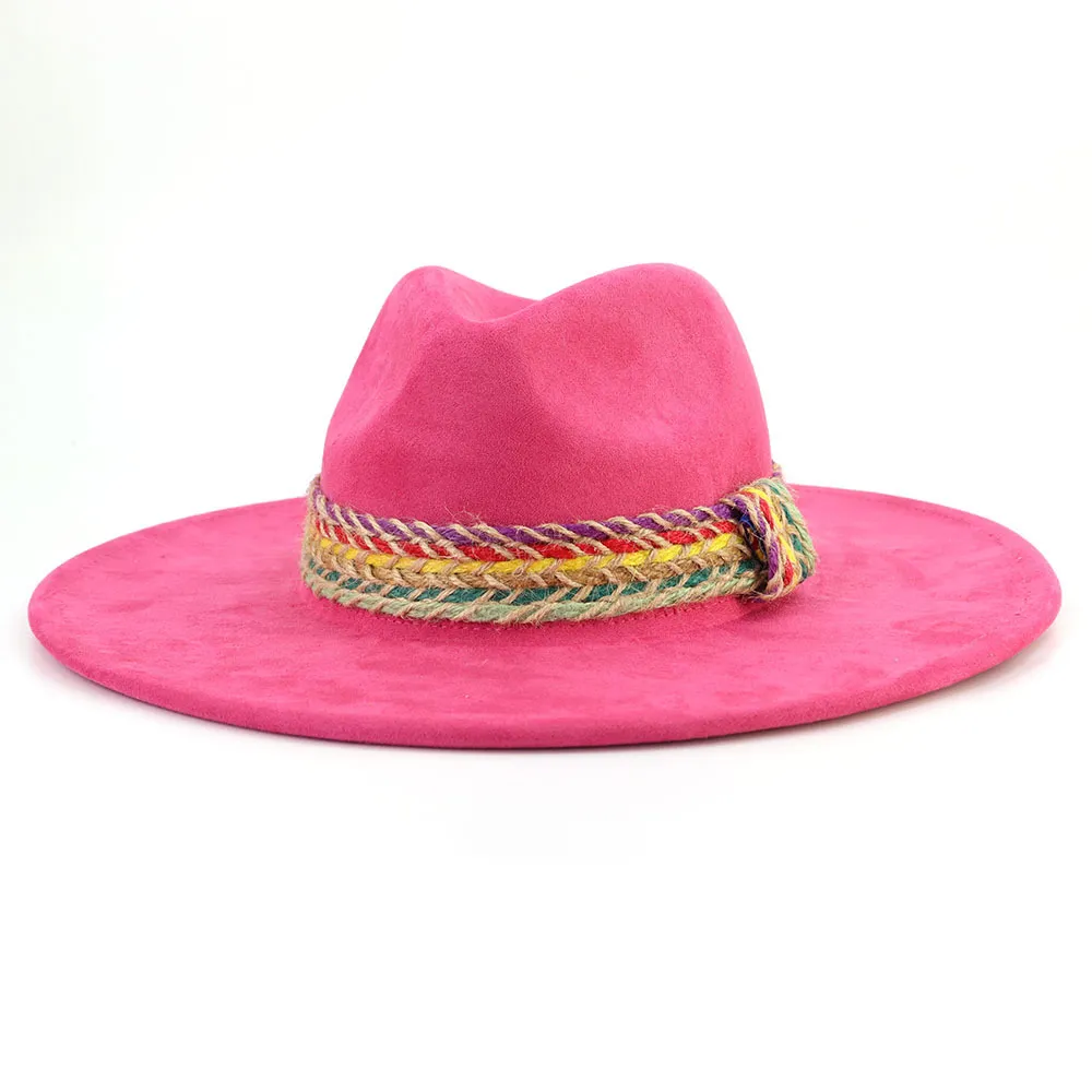 New Wide Brim Top Hat For Women - Rose Red