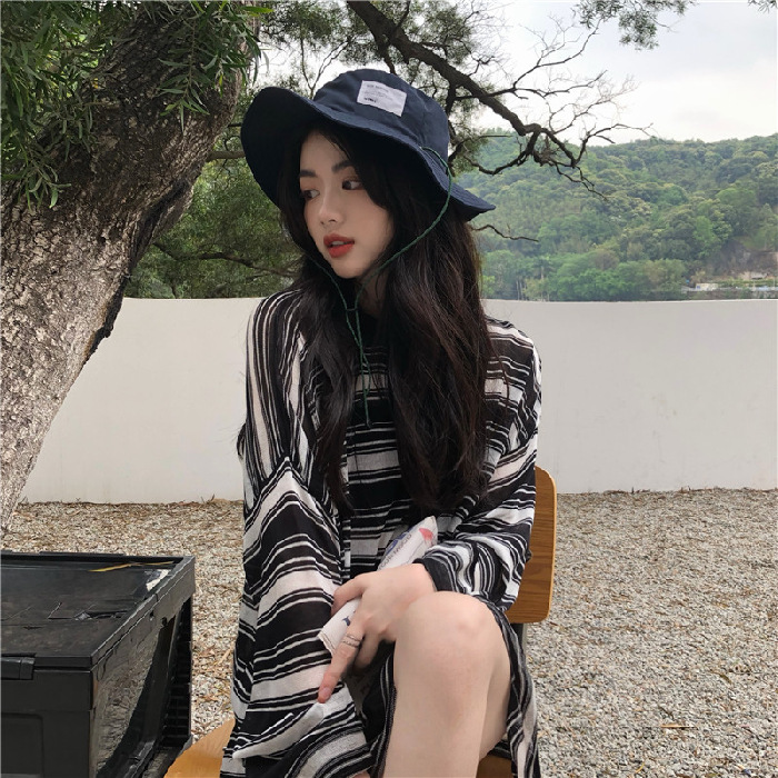 Women's Fashion Loose Striped Sweater See-through Sun Protection Clothing