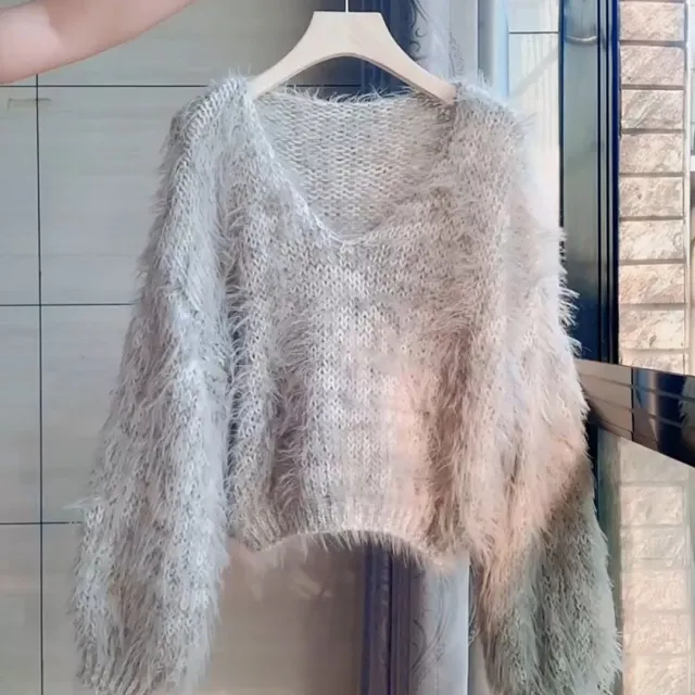 Pullover Lazy Sweater Knitwear Casual And Sweet Loose Temperament Gray - Shop at LoveMi