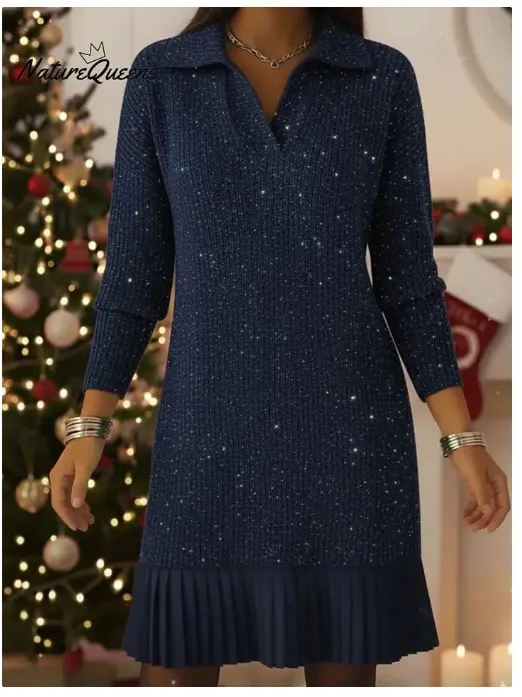 Autumn Casual Long sleeved POLO Collar Dress Dark Blue - Shop at LoveMi