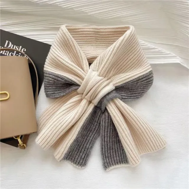 Autumn And Winter Cross Knitted Colorblock All matching Warm Scarf Gray - Shop at LoveMi