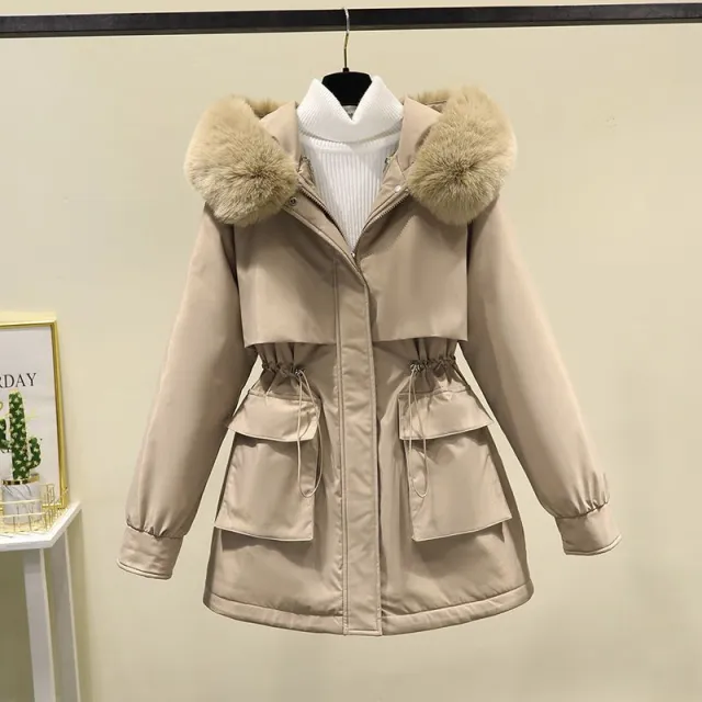 Women's Plus Size style Liner Detachable Down Cotton padded Coat Khaki - Shop at LoveMi