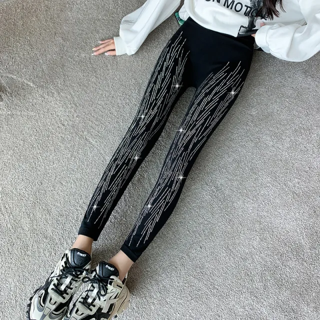 Shiny Rhinestone Leggings For Women Big Line Starry - Shop at LoveMi