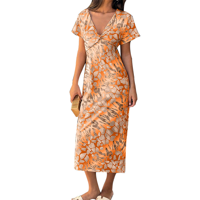 Slim Fit Vacation Style Sexy V-neck Mid-length Dress