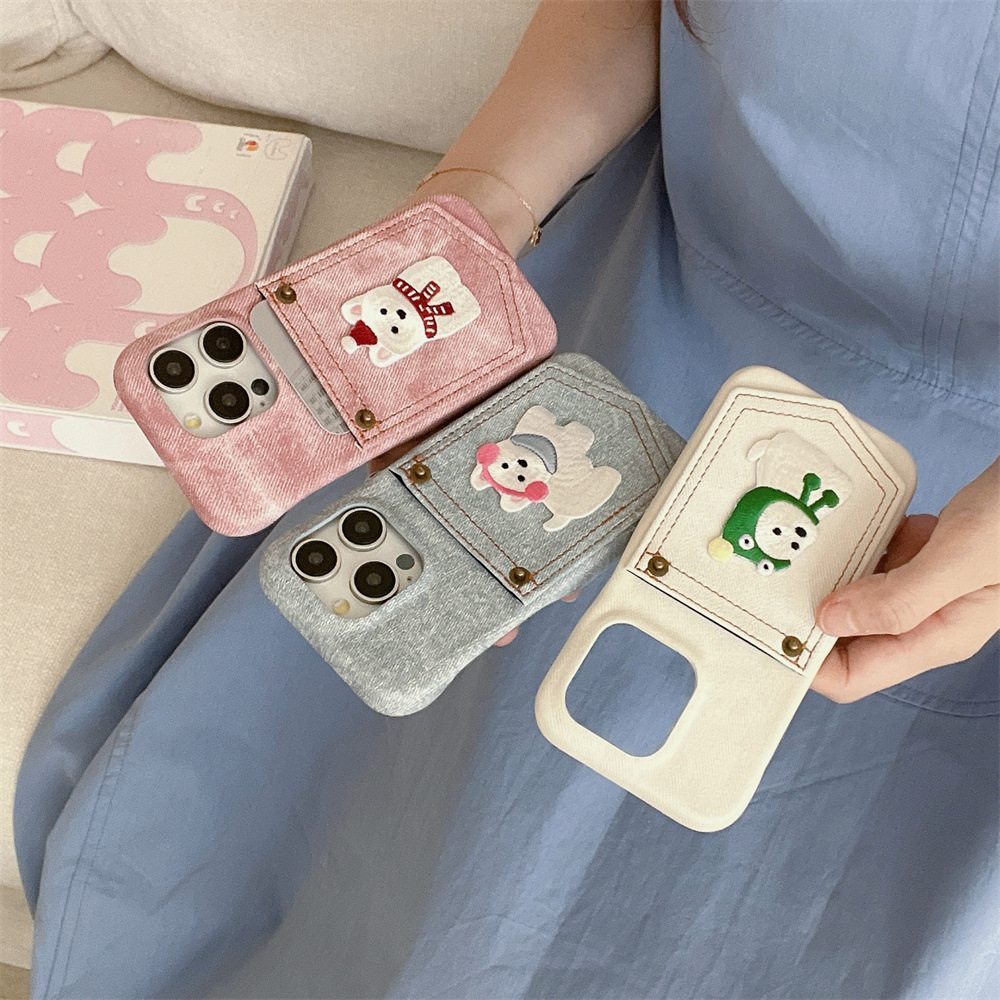 Pocket Card Holder Cartoon Animal Phone Case Niche Solid Color