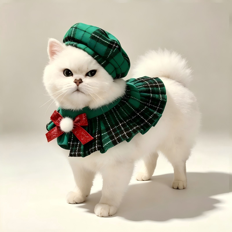 Christmas Pet Outfit Octagonal Hat And Scarf Set