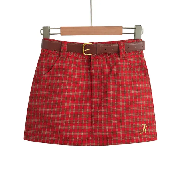 American Style Retro College Style Plaid Summer New Low Waist Hip wrapped A Line Skirt Red - Shop at LoveMi