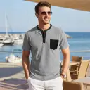 Mens Color-Block Pocket Waffle-Knit Henley T-Shirt view 1