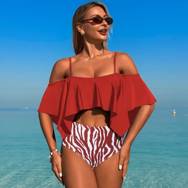 Bikini Nylon Large Lotus Leaf Split Swimsuit Brown - Shop at LoveMi