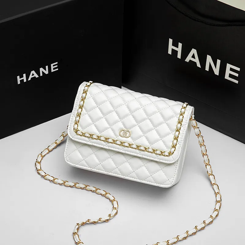 All-matching One Shoulder New Trendy Classic Style Rhombus Chain Bag - White