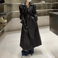 Heavy Industry Leather Coat Mid-length Design Windbreaker Coat - Black - View 1