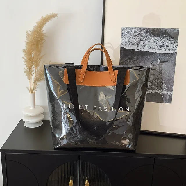 Fashion Tote Bag Special Texture Sewing Line Letter Shoulder Bag Black - Shop at LoveMi