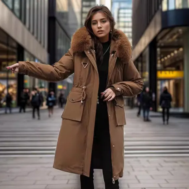 Parka Women's Overknee Long Cotton Coat Jacket Trench Coat Brown - Shop at LoveMi