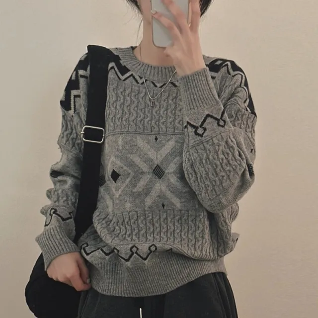 Seoul Snowfall Season Snowflake Sweater Gray - Shop at LoveMi