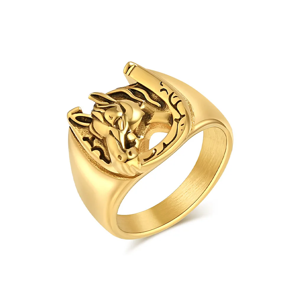 Horse Head Stainless Steel Ring Niche Artistic Individual Trendy Fashion - Gold