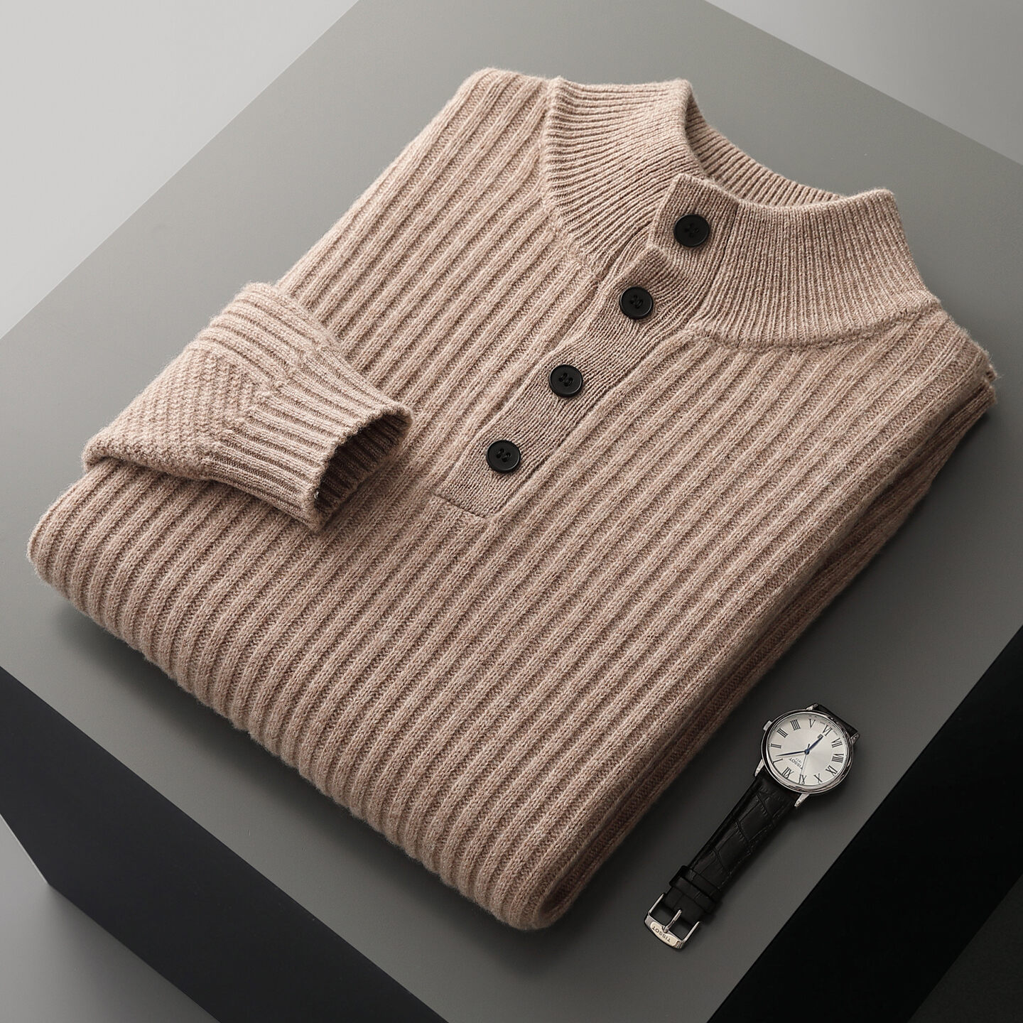 New Half Turtleneck Button Sweater For Men - Image 5