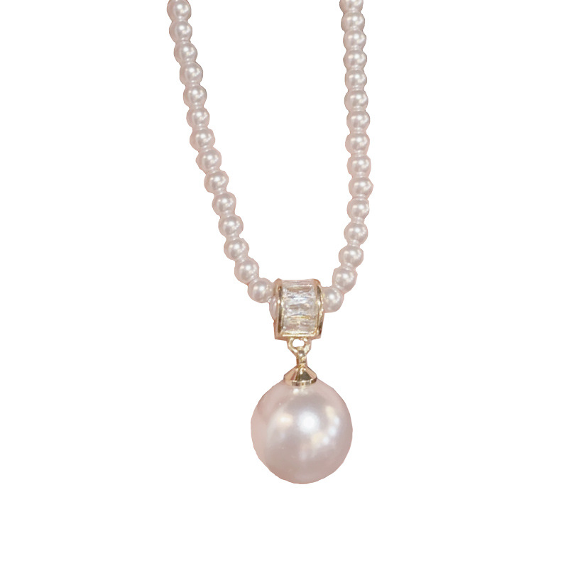 Lady Temperament All-match Zircon Pearl Pendant Necklace