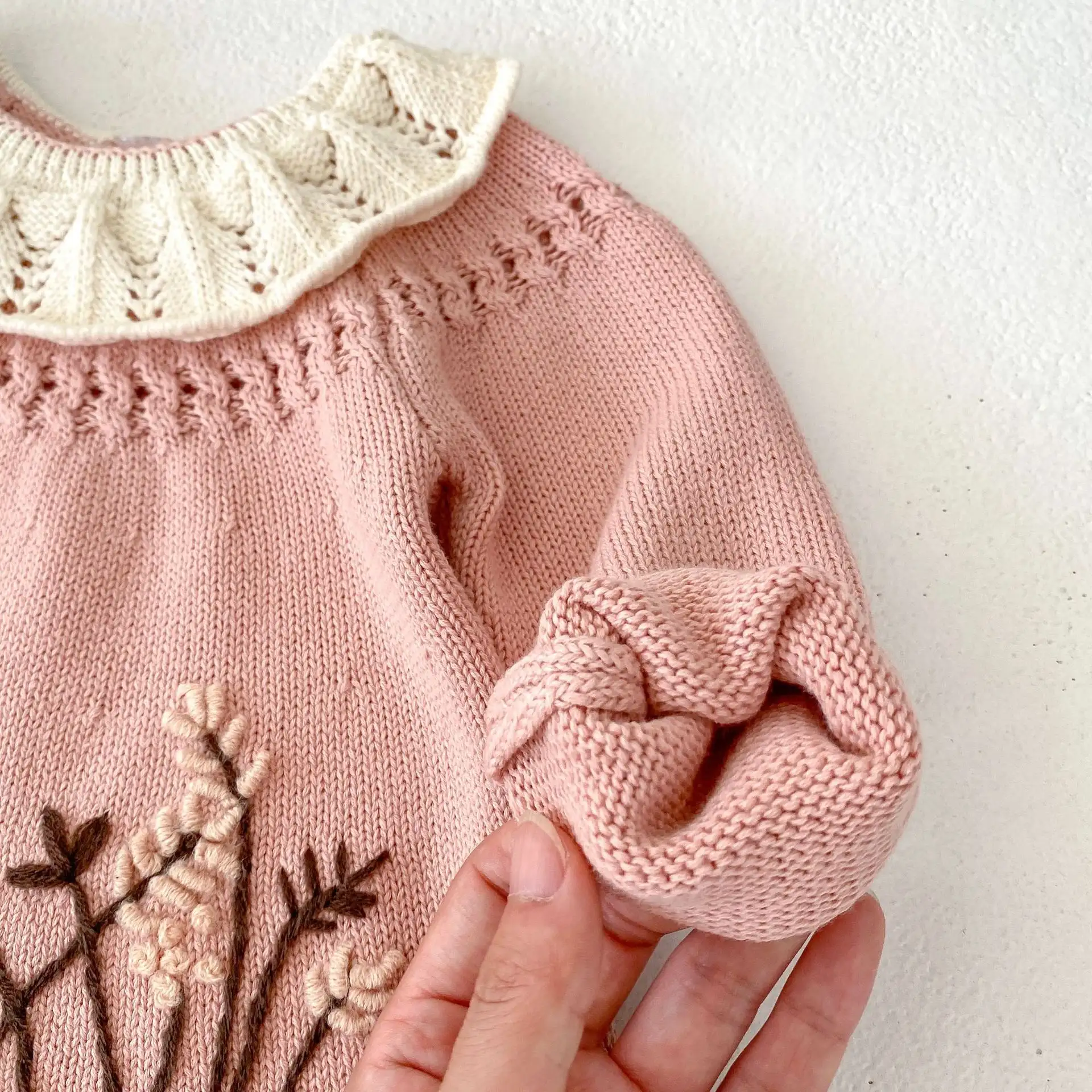 Baby Girls' Ruffled Collar Long-sleeved Knitted Top Ruffled Knitted Pants