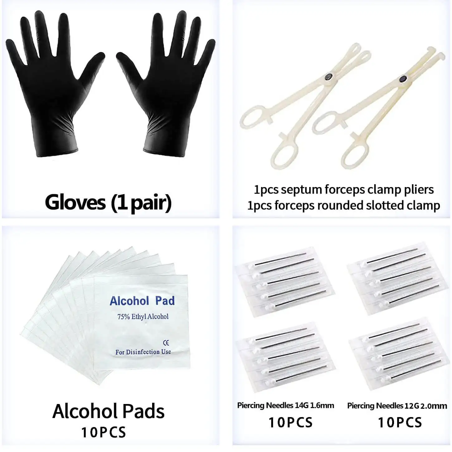 105 Pieces Stainless Steel Piercing Ornaments Gloves Tool Clamp Needles Alcohol Pad Combination Suit