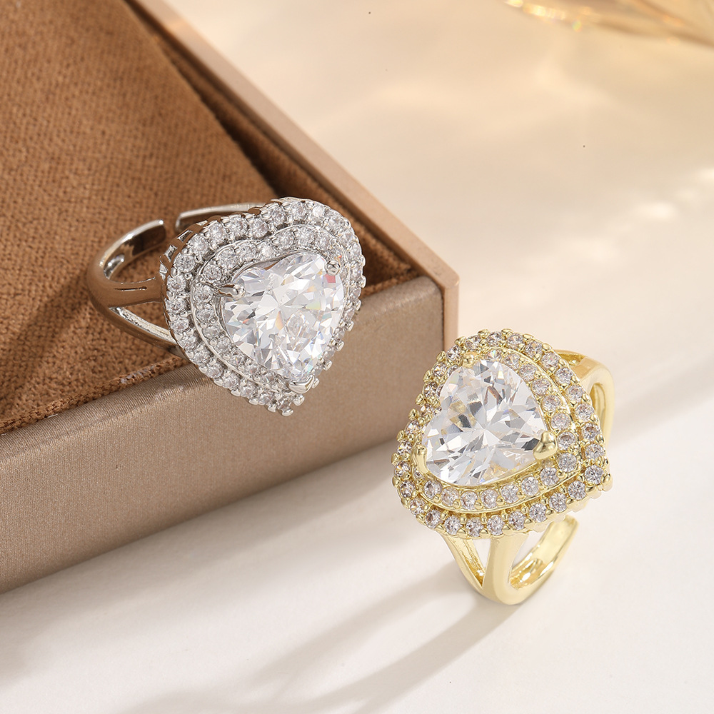 Women's Double-layer Diamond-studded Open Heart Ring