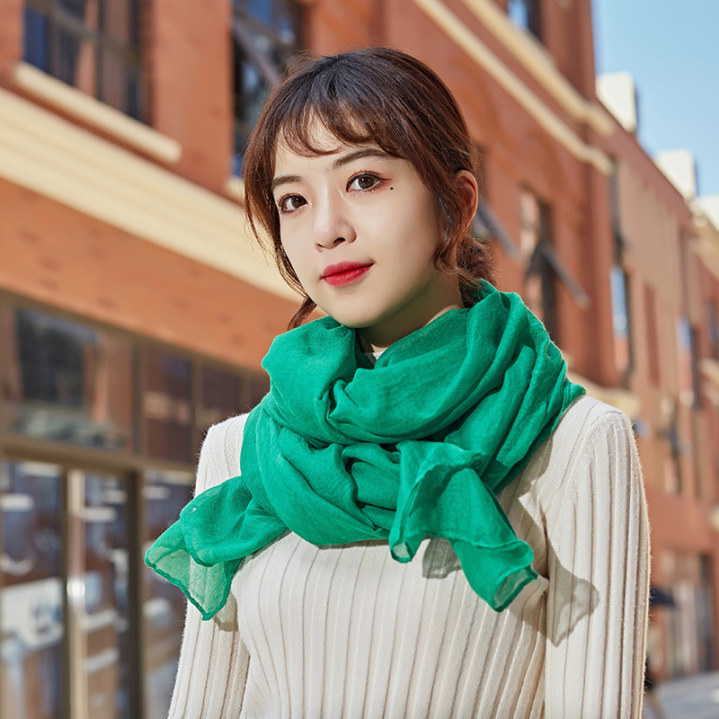 Solid-color Woven Cotton-linen Scarf For Women 2