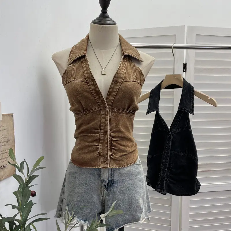 Neck-hanging V-neck Denim Vest Sleeveless Top
