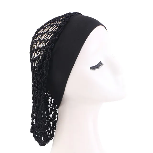 Elastic Wide brimmed Hair Net Head Cover Hand Crocheted Hair Net Black - Shop at LoveMi