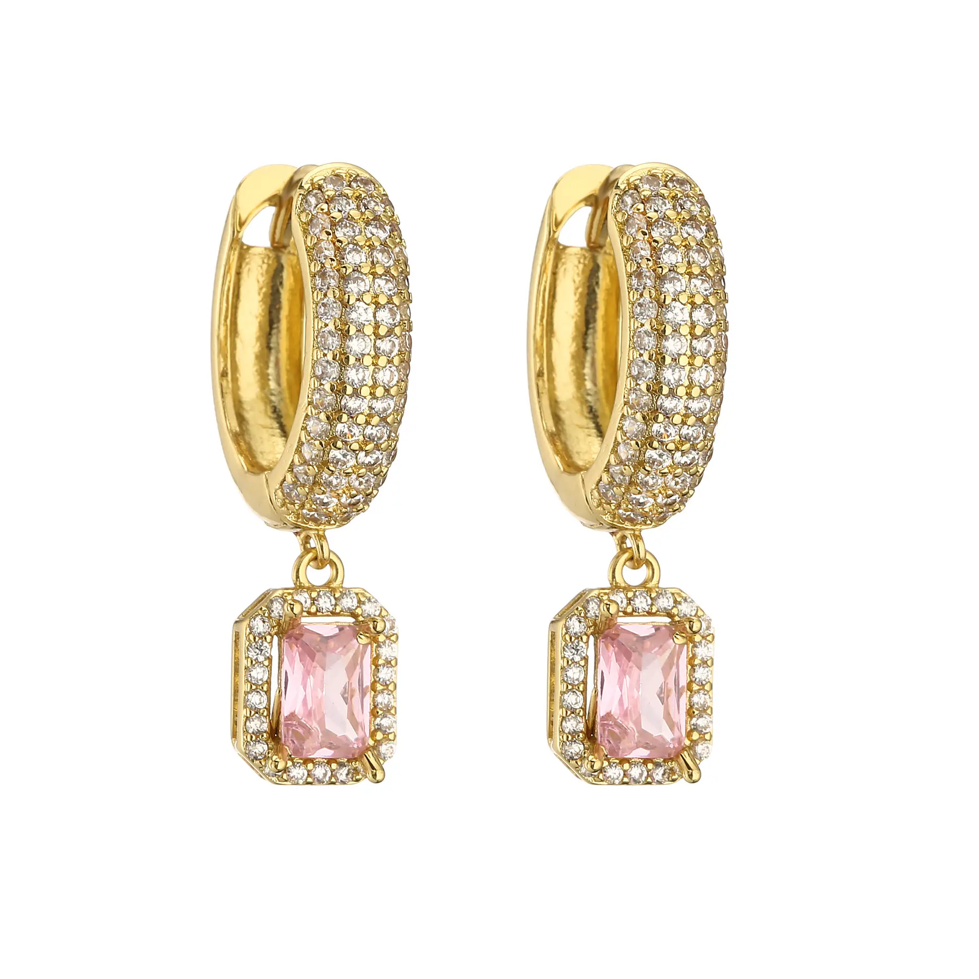 18K Gold Super Inlaid Diamond Small Square Earrings Ear Clip