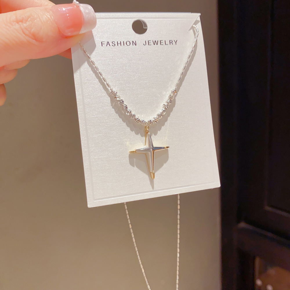 Metal Contrast-color Cross Pendant Necklace