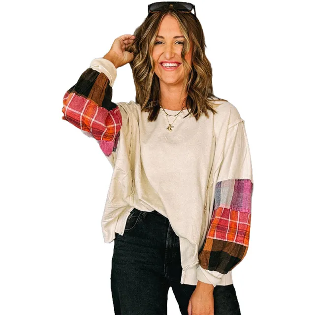 European And American Fashion Loose Niche Long sleeved Top For Women Lc25133197 Apricot - Shop at LoveMi