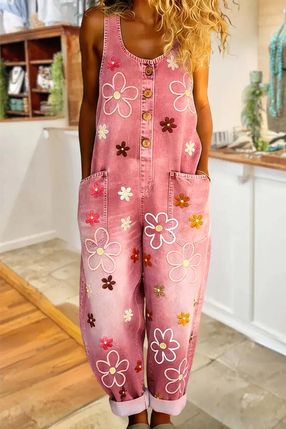 Retro-style Fashionable Wide-leg Faux Denim Overalls