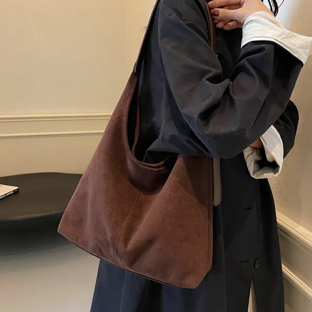 Autumn And Winter New Suede Bucket Bag Large Capacity Shoulder Underarm Tote Bag Coffee - Shop at LoveMi